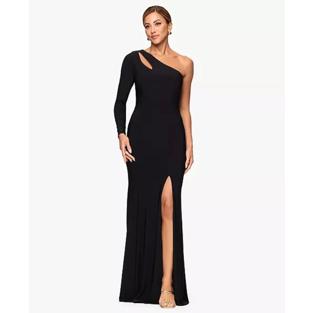 Xscape Formal Evening Gown Size 10 Black One Shoulder Wedding Guest Party Dress